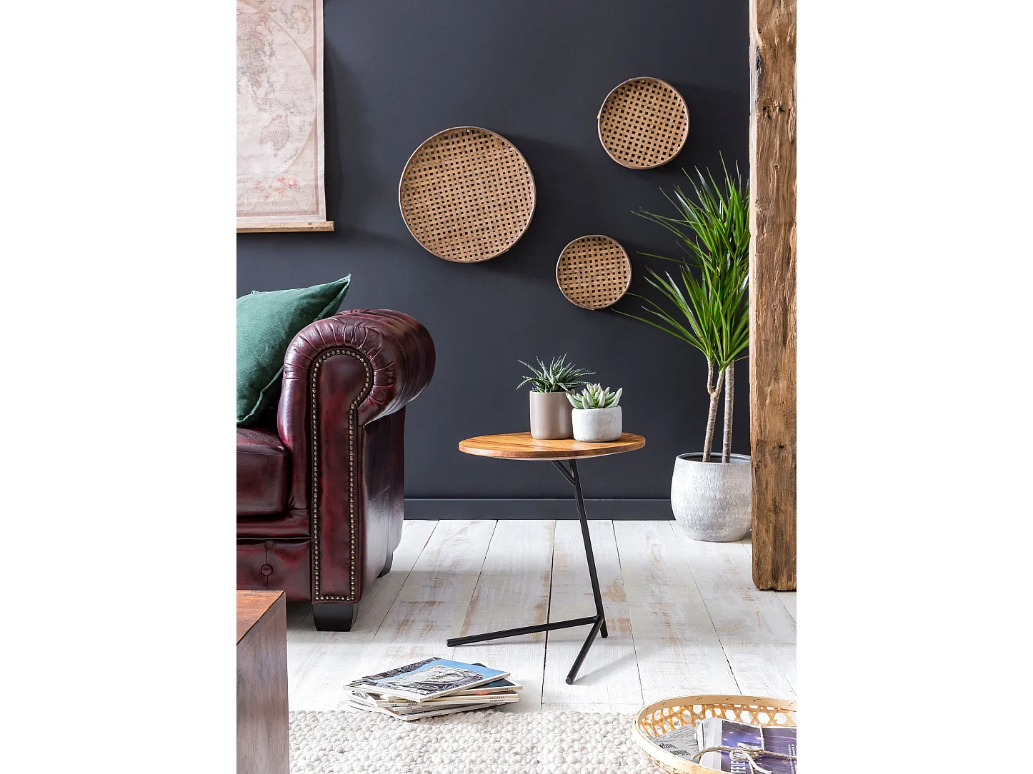 Design Beistelltisch Ø 40 cm Couchtisch Sheesham Massivholz Metall