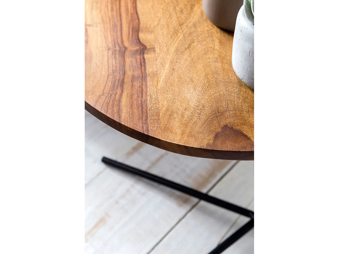 Design Beistelltisch Ø 40 cm Couchtisch Sheesham Massivholz Metall