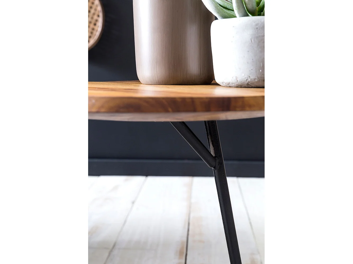 Design Beistelltisch Ø 40 cm Couchtisch Sheesham Massivholz Metall