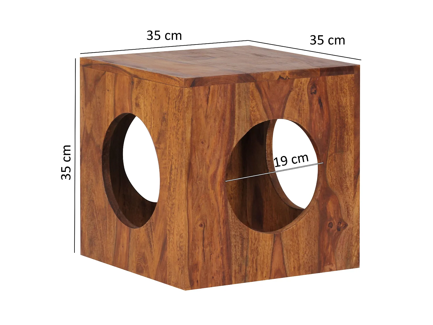 Sheesham Beistelltisch 35x35x35 cm Cube Holztisch Tisch mit Stauraum