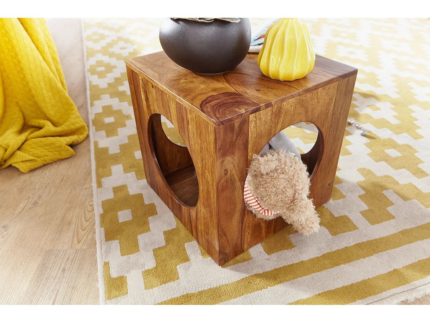 Table d'appoint Bois Massif 35x35x35cm Bout de canapé Table de Salon