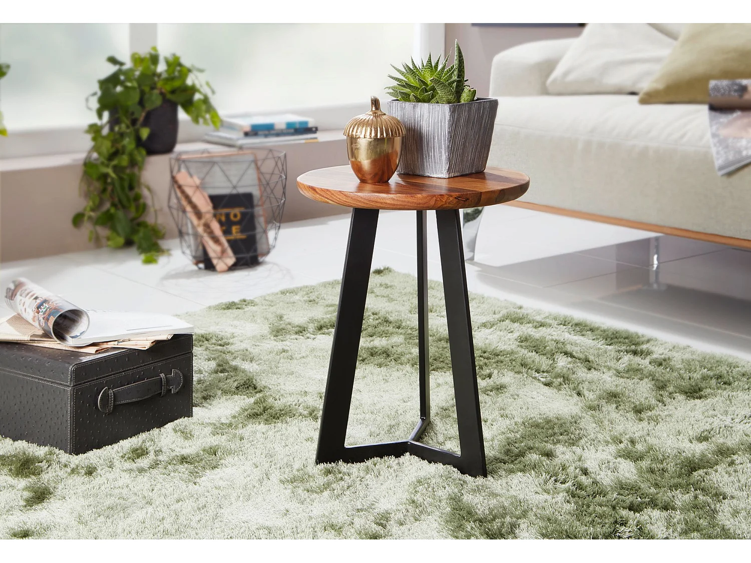 Beistelltisch SV51462 Sheesham Holz Metall Industrial Telefontisch