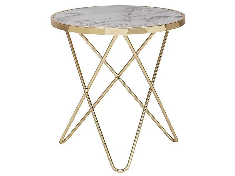 Design Couchtisch Mamor Optik Weiß Ø55cm Gold Wohnzimmertisch Rund