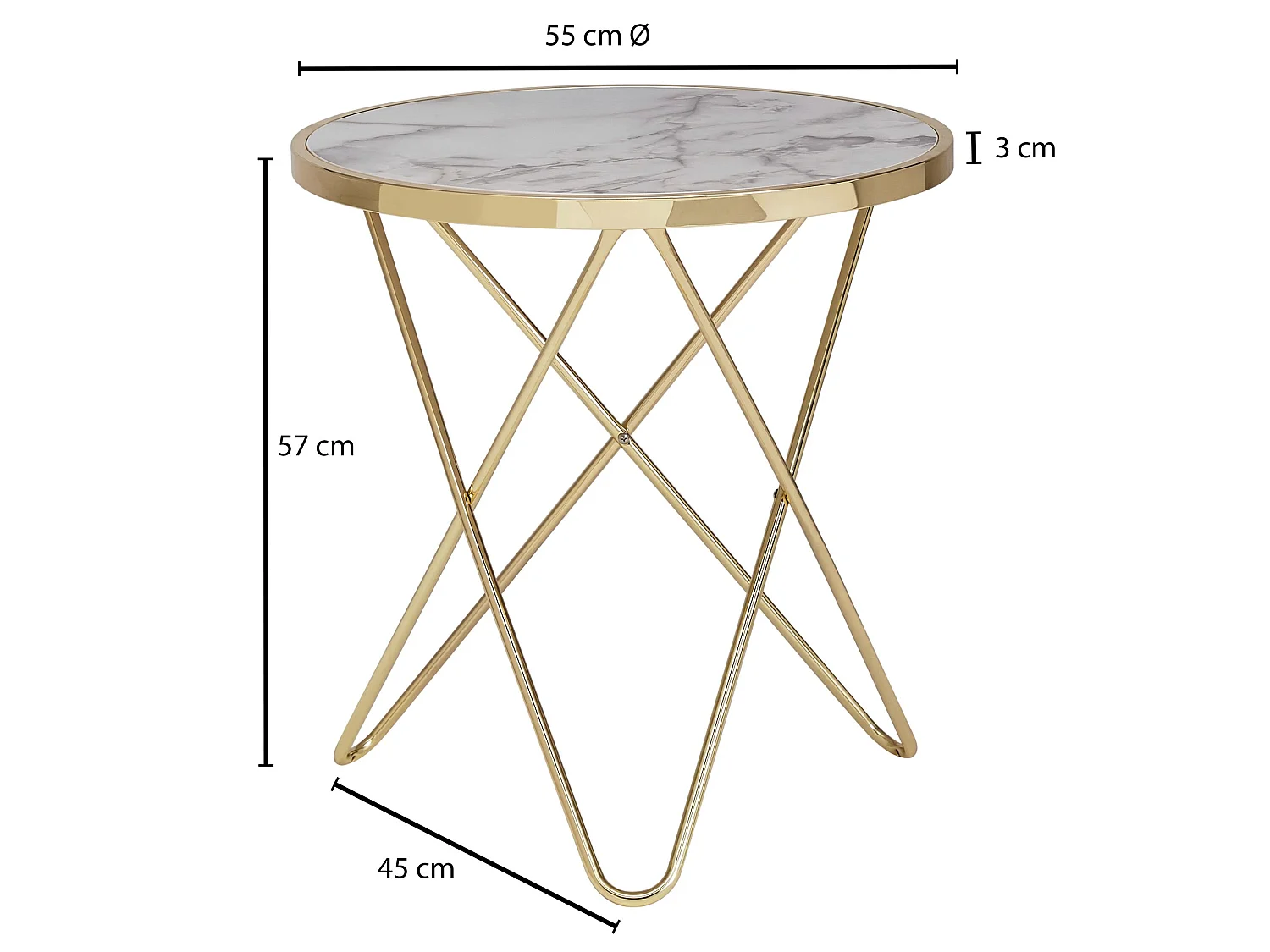 Design table basse optique marbre blanc table de salon or Ø55cm ronde