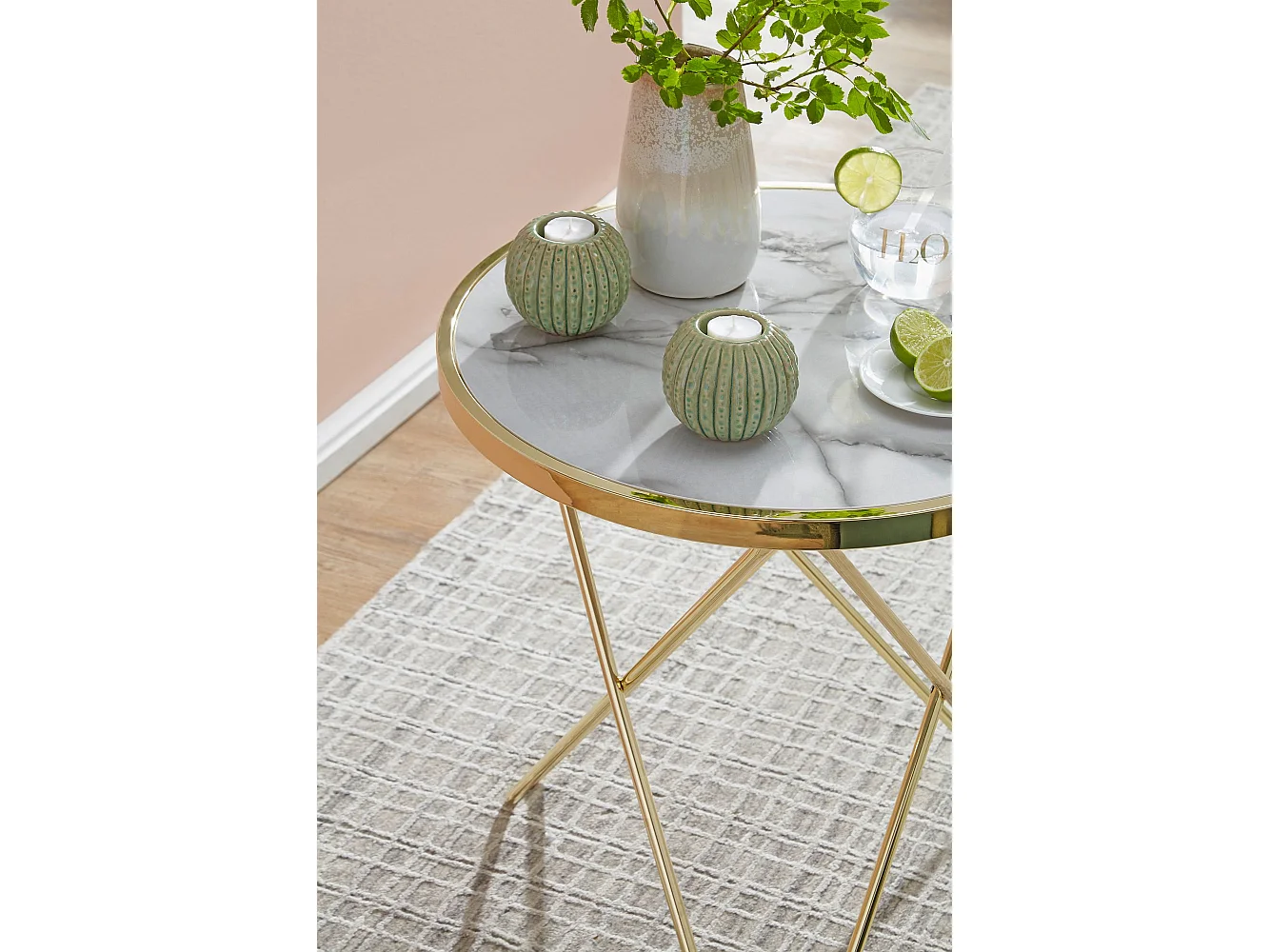 Design table basse optique marbre blanc table de salon or Ø55cm ronde