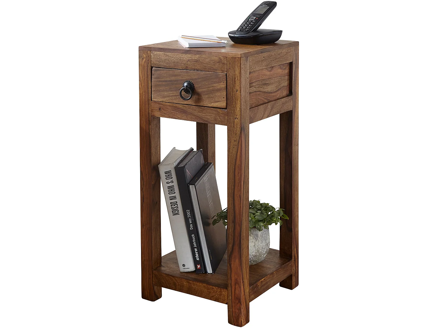 Massivholz Beistelltisch Telefontisch 30 x 30 x 68 cm mit Schublade neu