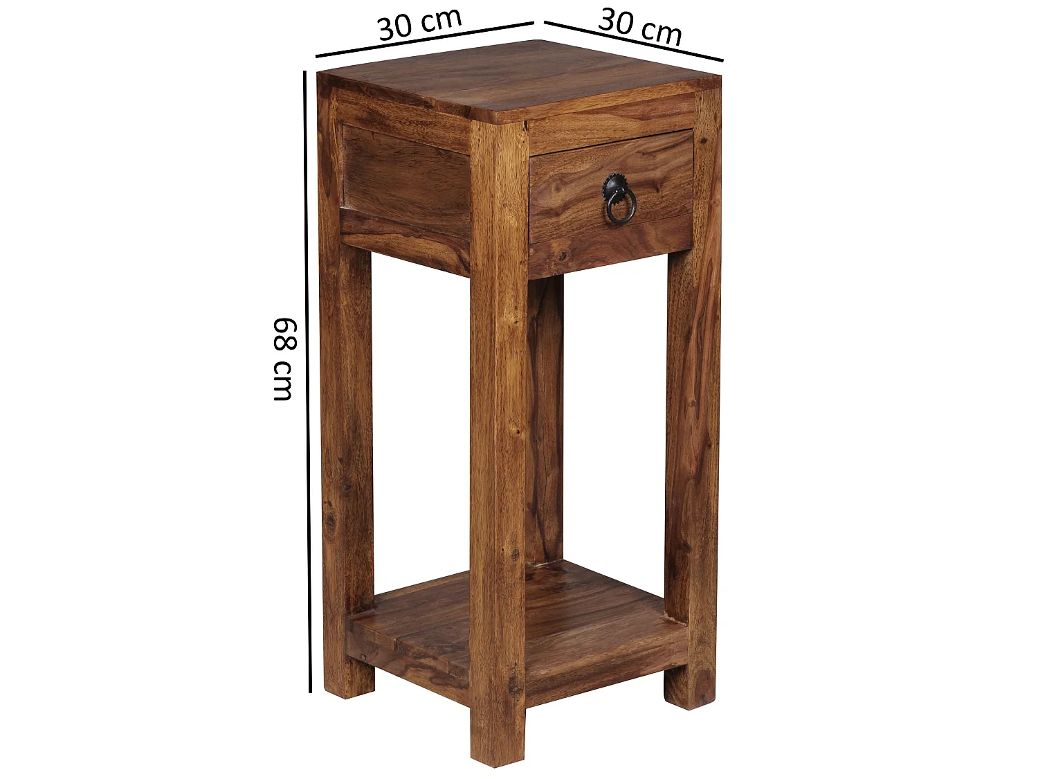 Massivholz Beistelltisch Telefontisch 30 x 30 x 68 cm mit Schublade neu