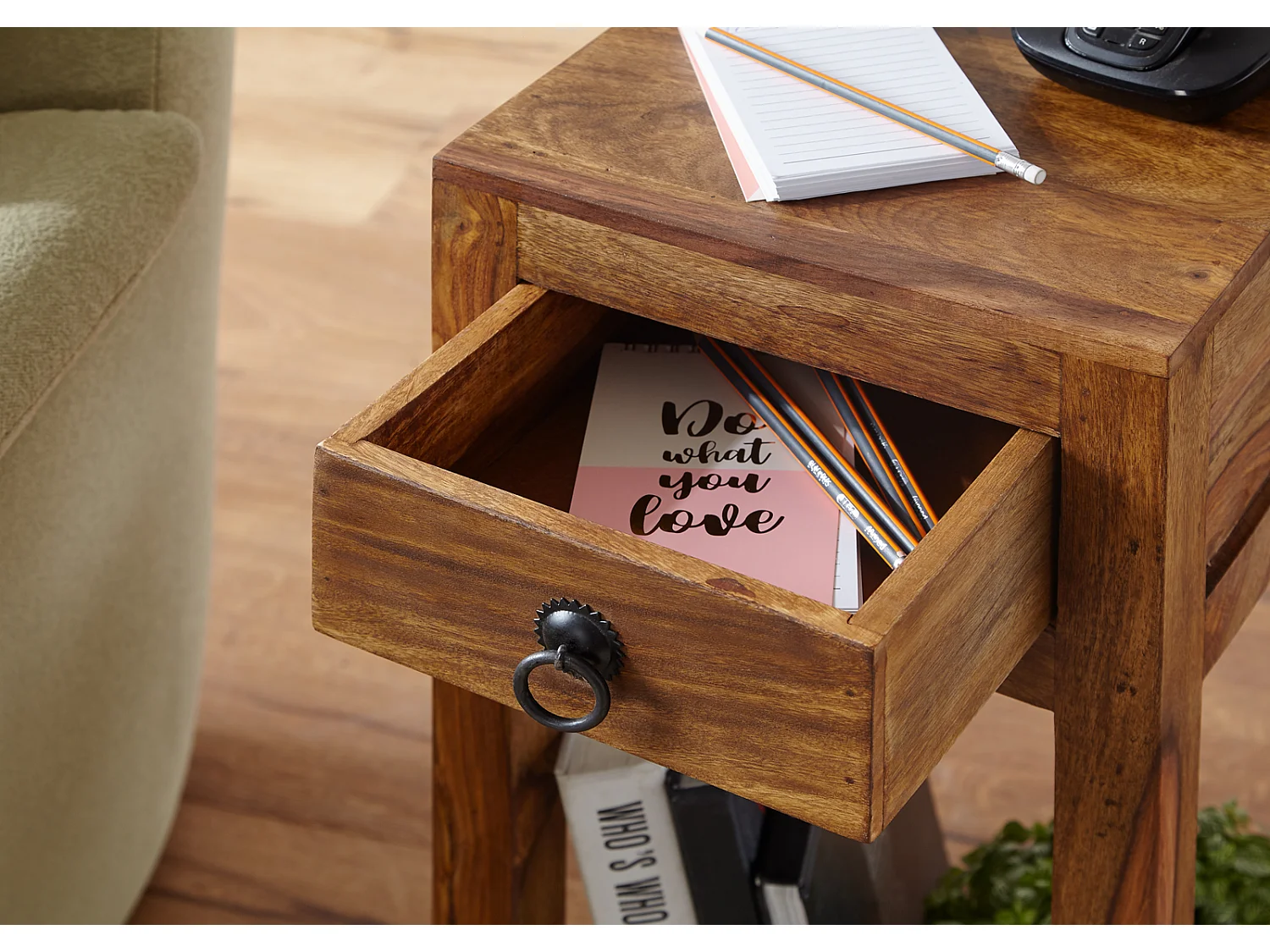 Massivholz Beistelltisch Telefontisch 30 x 30 x 68 cm mit Schublade neu