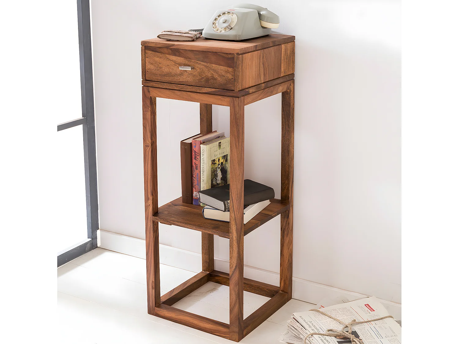 Beistelltisch PATAN Holz Massiv Telefontisch Konsole Anrichte Regal Schublade