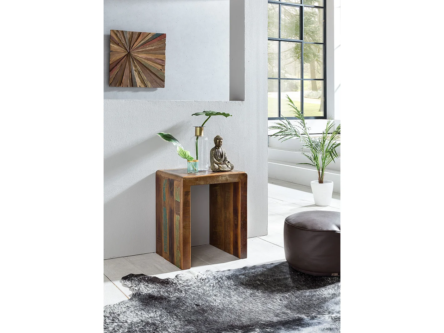 Table d'appoint Bois Massif 45x55x40cm Bout de canapé Table de téléphone