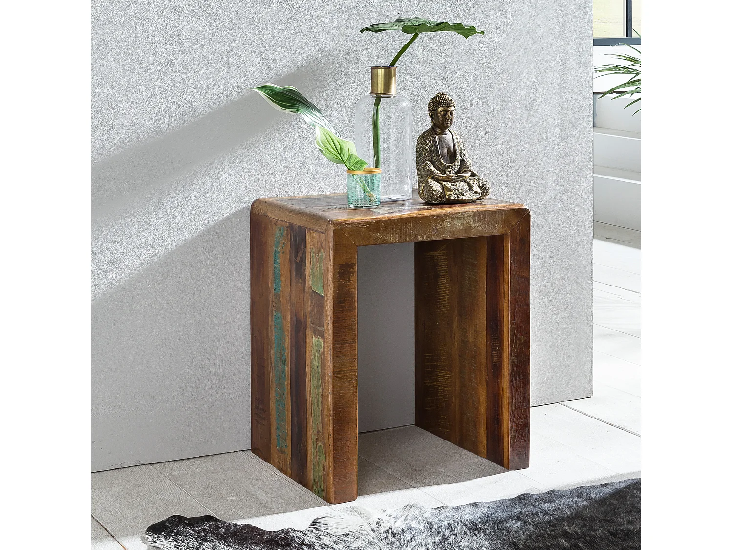 Table d'appoint Bois Massif 45x55x40cm Bout de canapé Table de téléphone