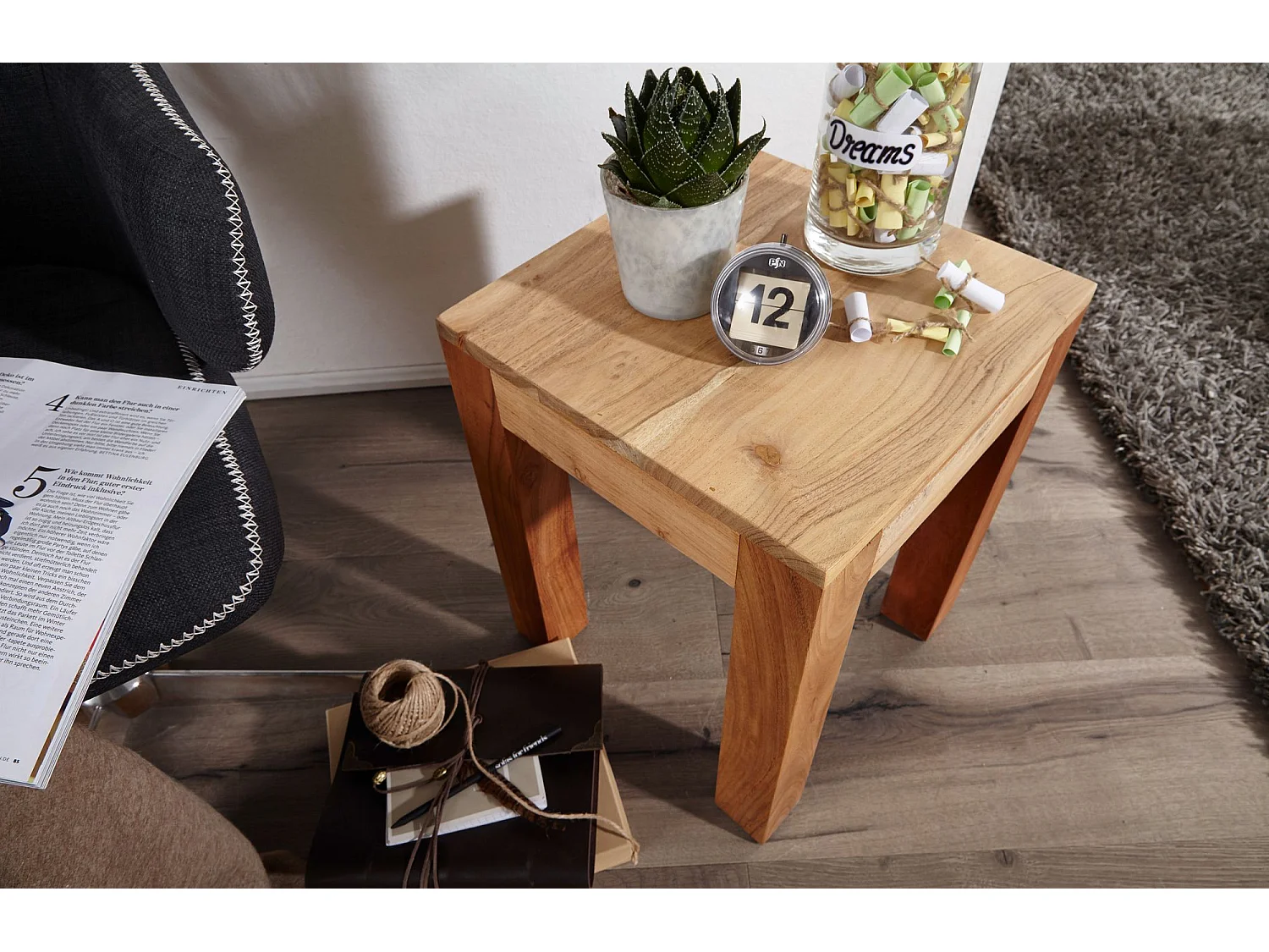 Table d'appoint Bois Massif 35x45x35cm Bout de canapé Table de Salon