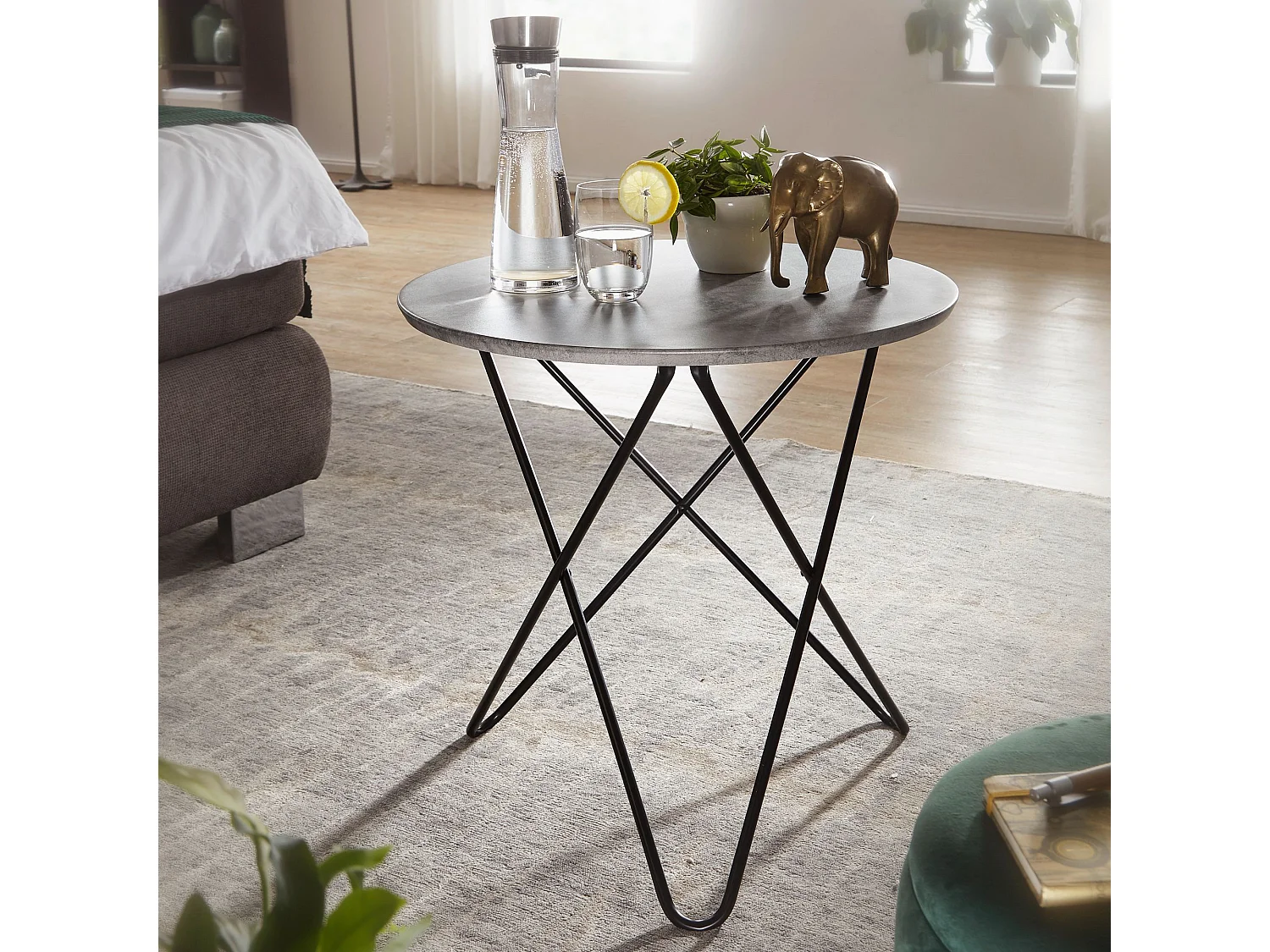 table d'appoint ronde Ø60 cm table de salon aspect béton gris