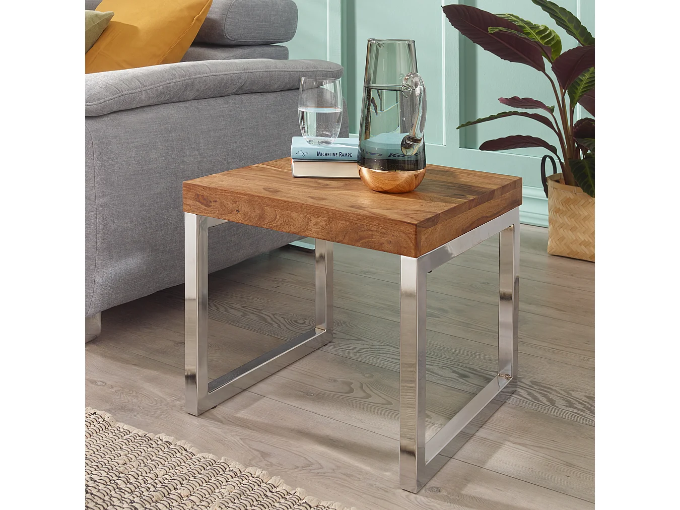 Table d'appoint Bois Massif 45x40x45cm Bout de canapé Table de Salon