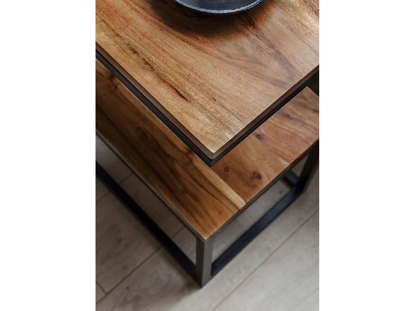 Beistelltisch S-Form Massivholz Metall Wohnzimmertisch Anstelltisch Landhaus