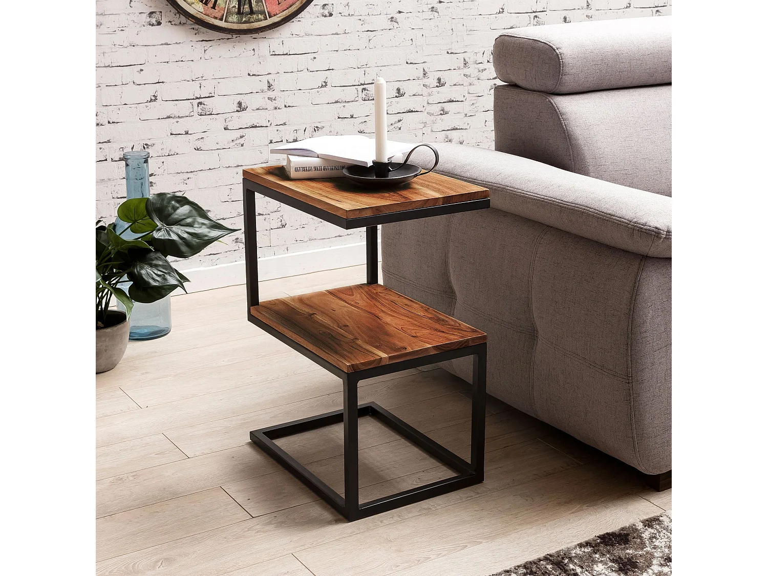 Table d'appoint Bois Massif 45x60x30cm Bout de canapé Table de Salon