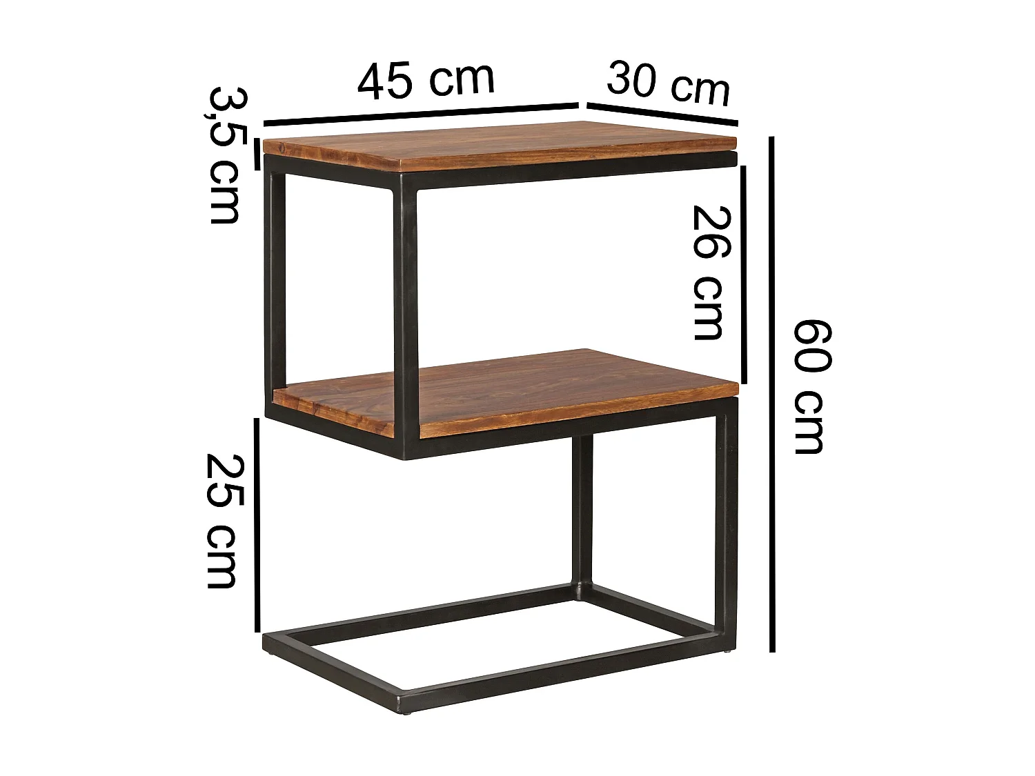 Table d'appoint Bois Massif 45x60x30cm Bout de canapé Table de Salon