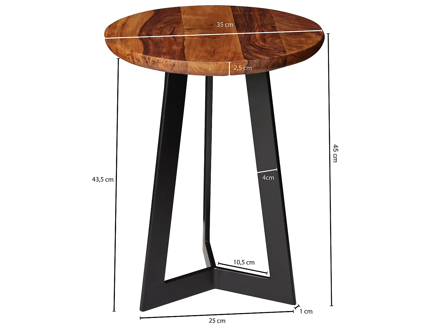 Table d'appoint Bois Massif / Métal Bout de canapé Table de Salon Rond