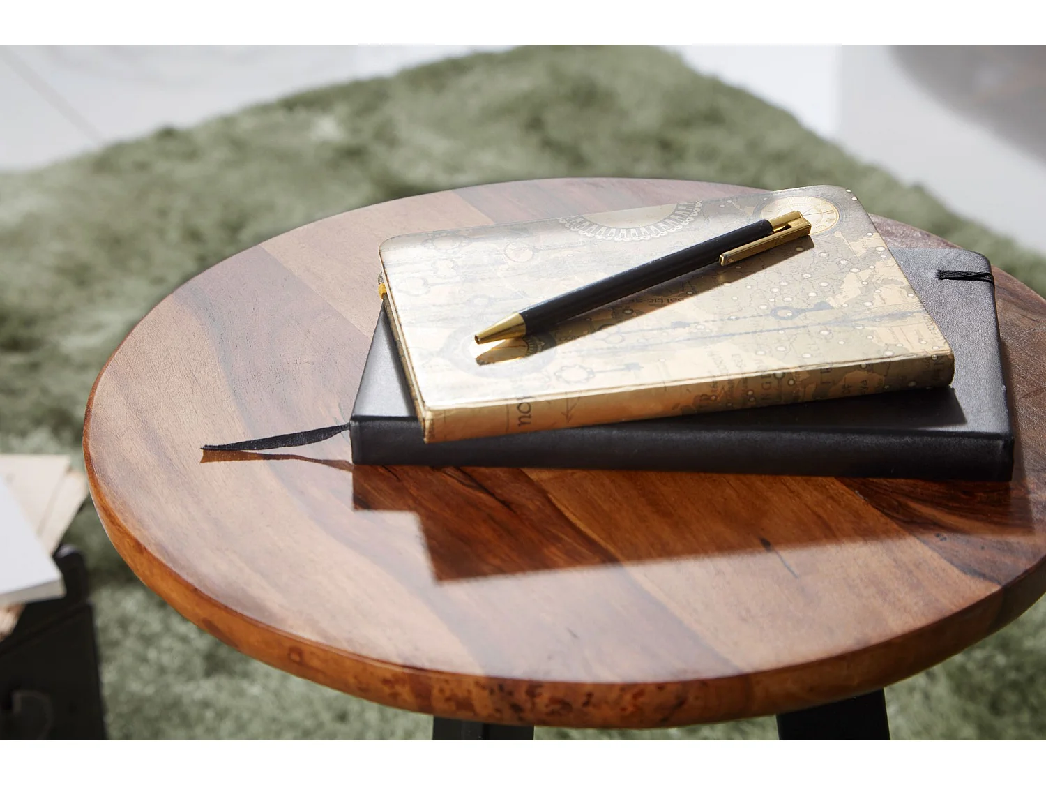 Table d'appoint Bois Massif / Métal Bout de canapé Table de Salon Rond