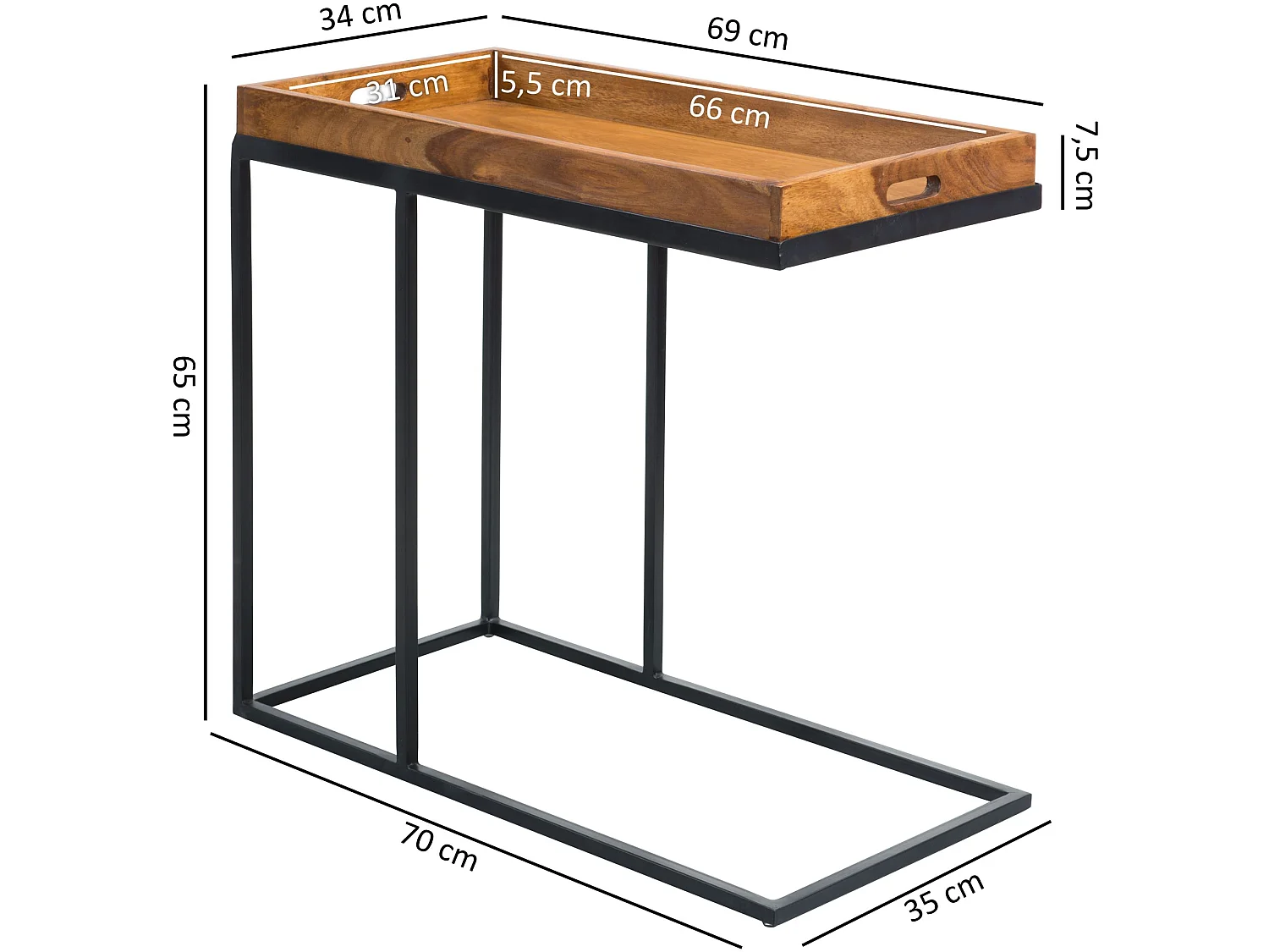 Beistelltisch Sheesham massiv Holz Tabletttisch Abstelltisch Holz Metall