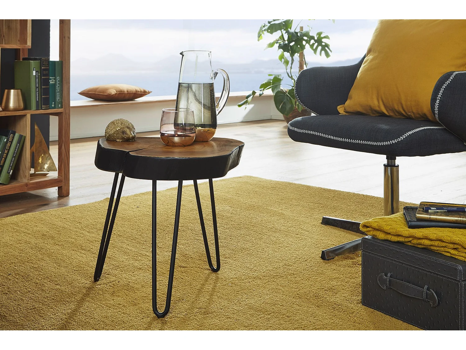 Table d'appoint Bois Massif 35x46x35cm Bout de canapé Table de Salon