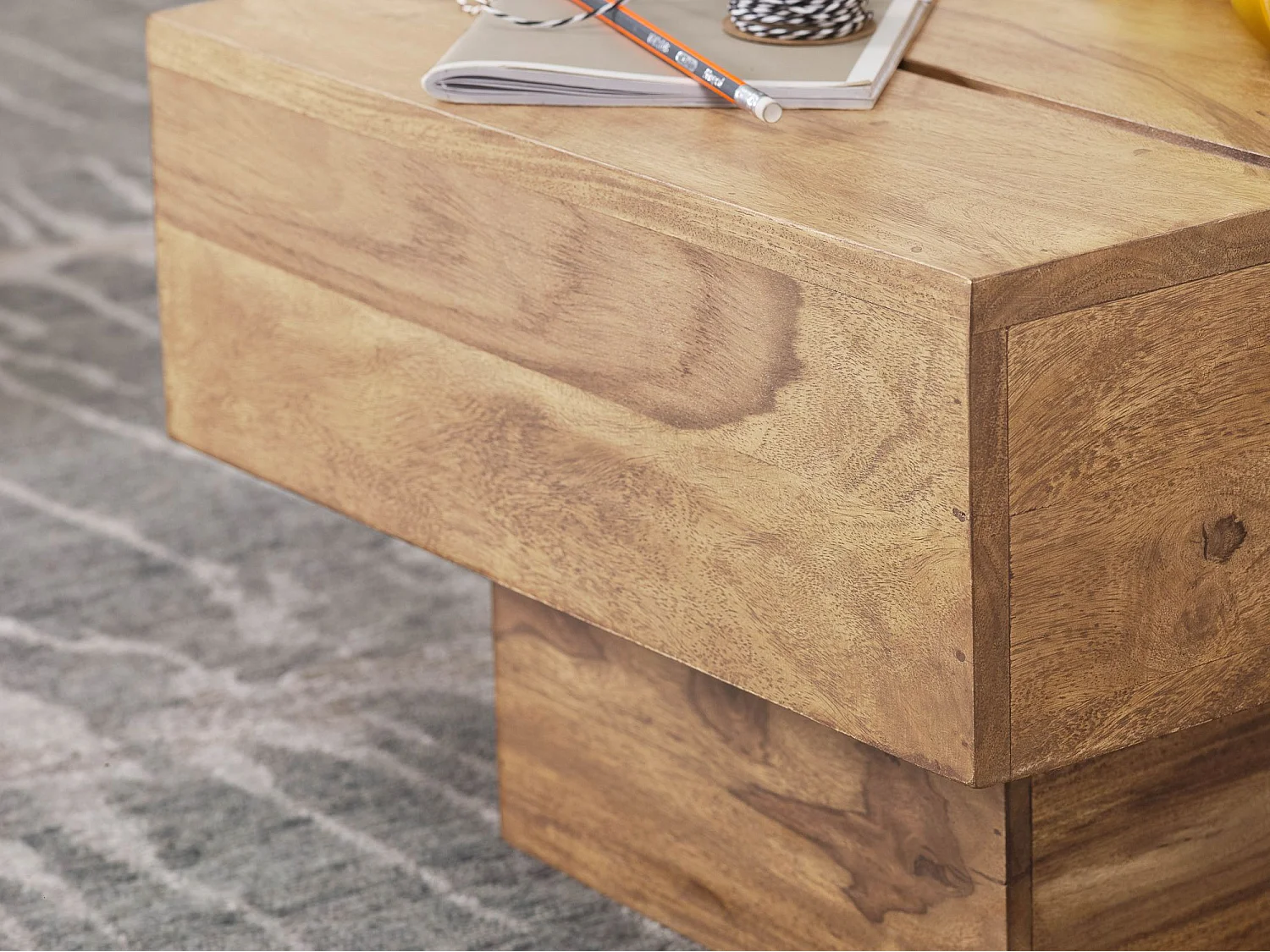 Table d'appoint Bois Massif 44x30x44cm Bout de canapé Table de Salon