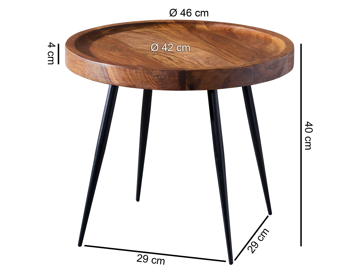 Beistelltisch rund 46x40x46cm Sheesham massiv Holz Metall Couchtisch