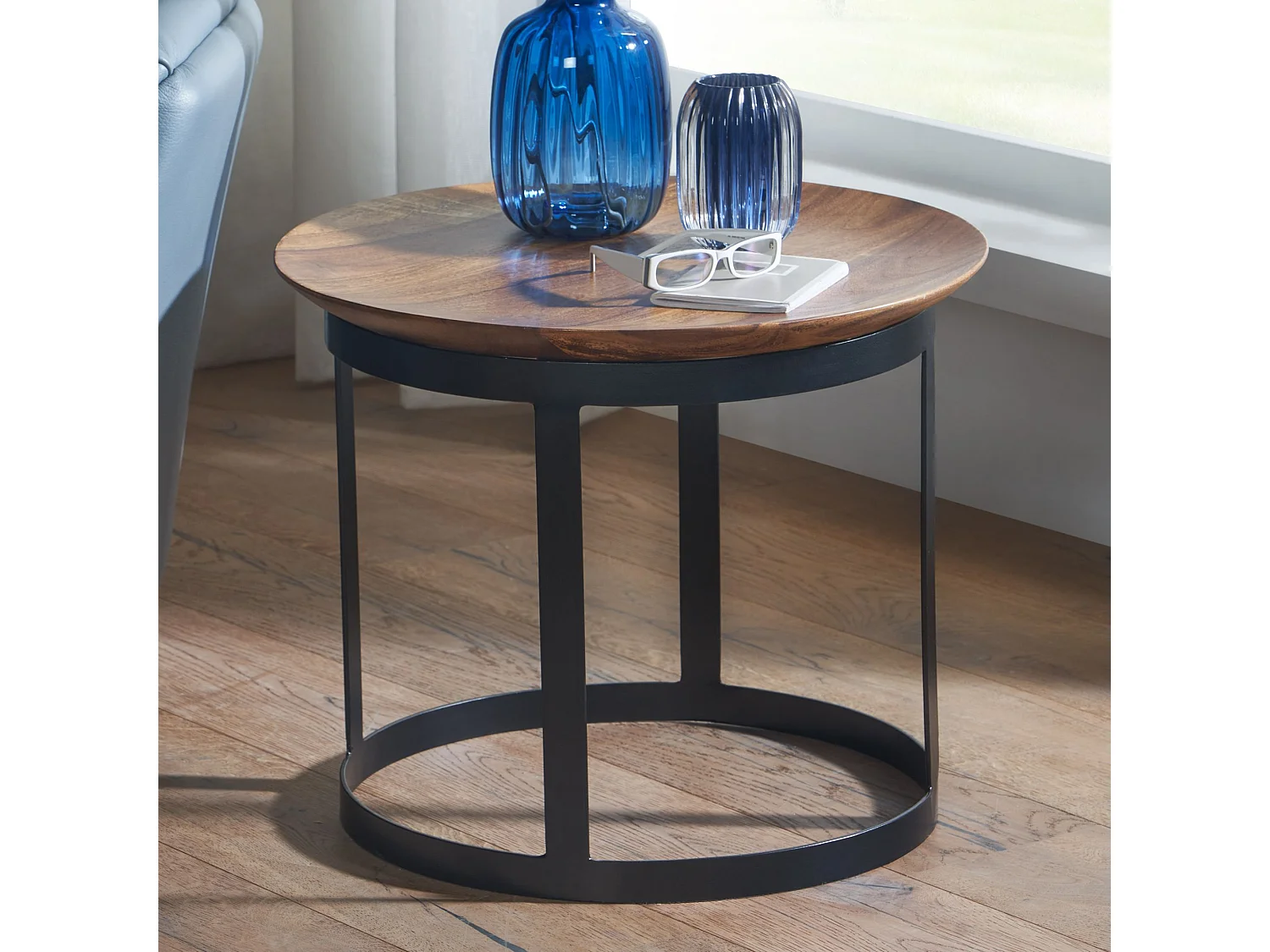 Beistelltisch  Sofatisch Massivholz 52x52x44 cm Wohnzimmertisch Rund