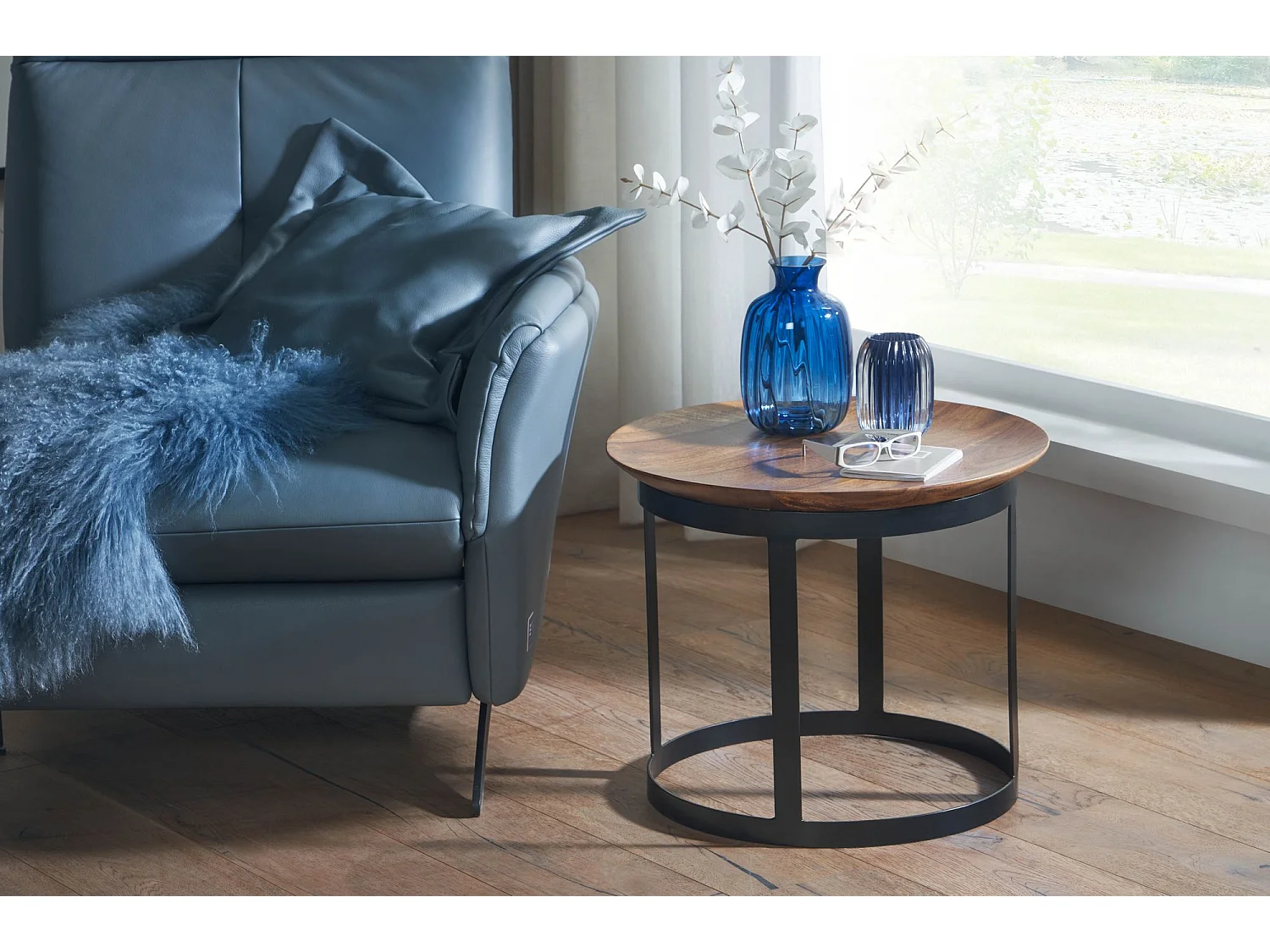 Beistelltisch  Sofatisch Massivholz 52x52x44 cm Wohnzimmertisch Rund