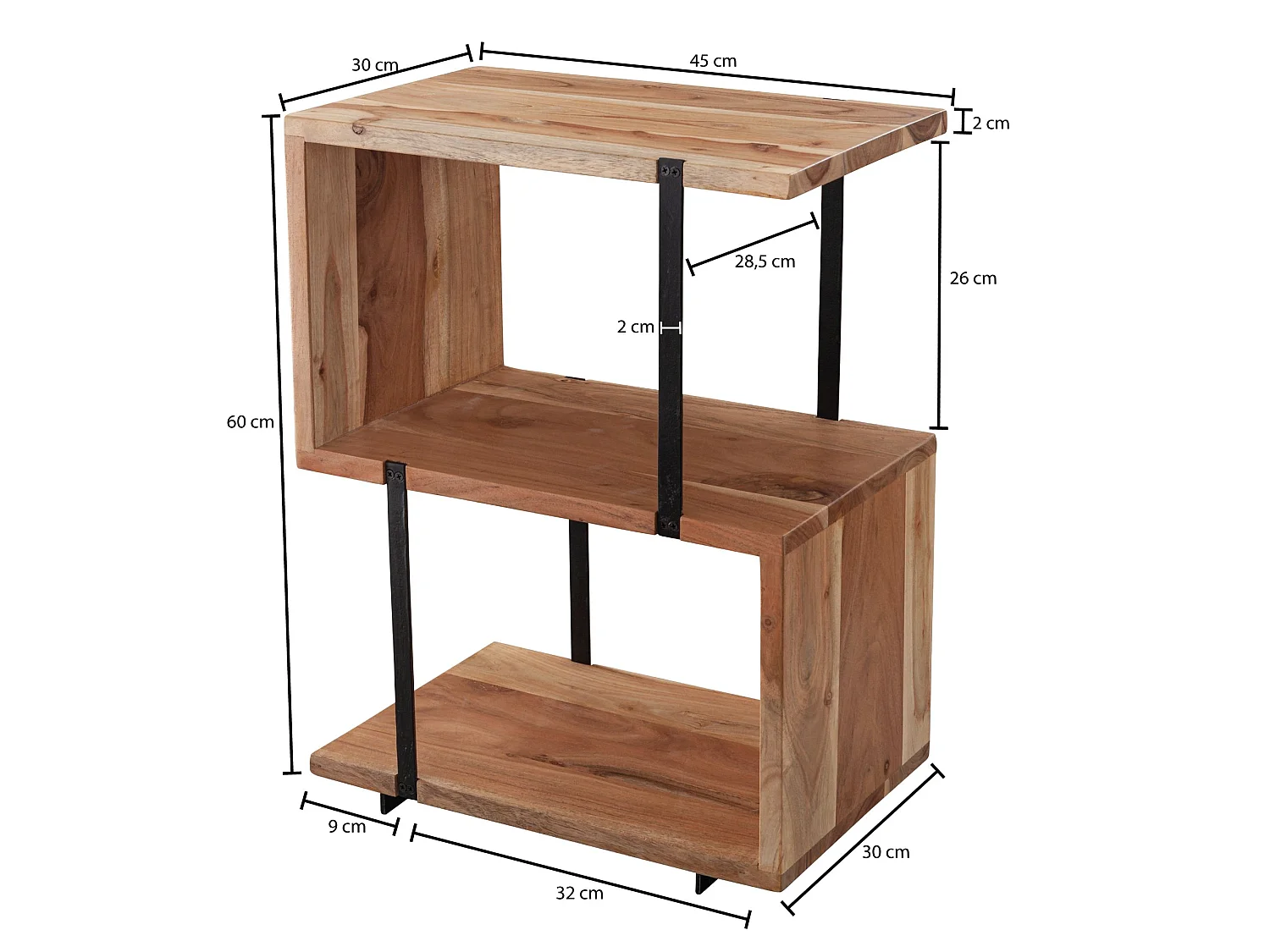 Beistelltisch S-From 45x60x30 cm Akazie Dekotisch Sofatisch Holz Metall