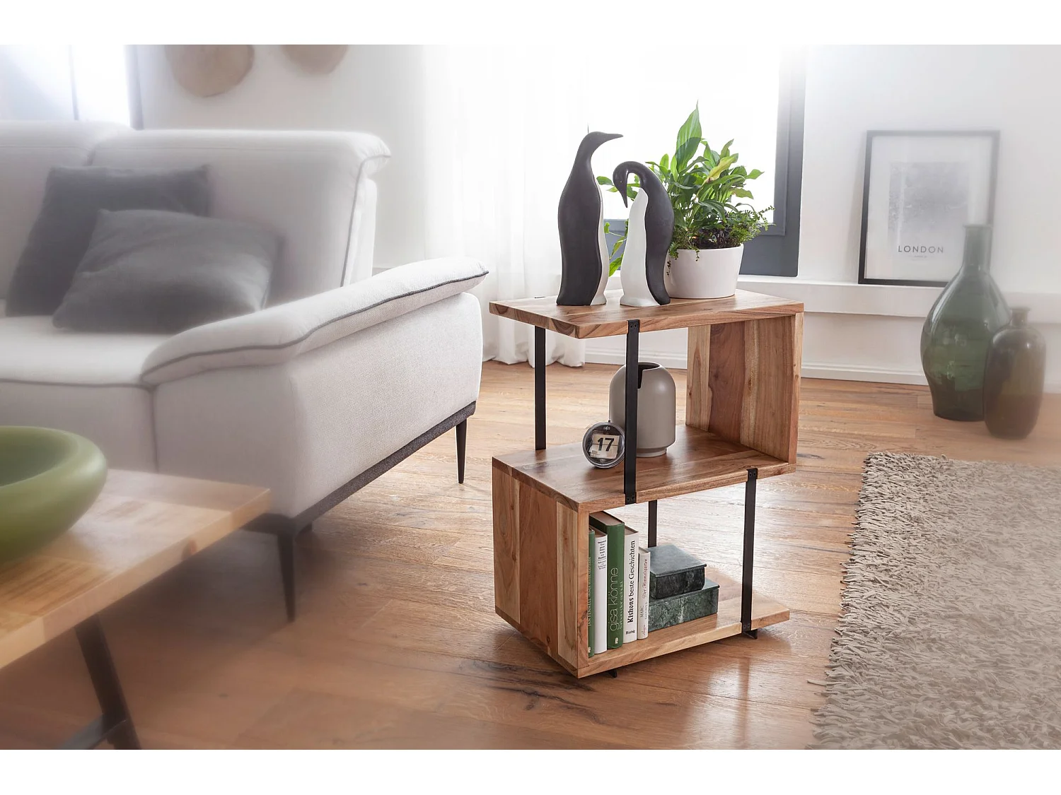 table d'appoint S-From 45x60x30 cm table décorative acacia table basse bois métal