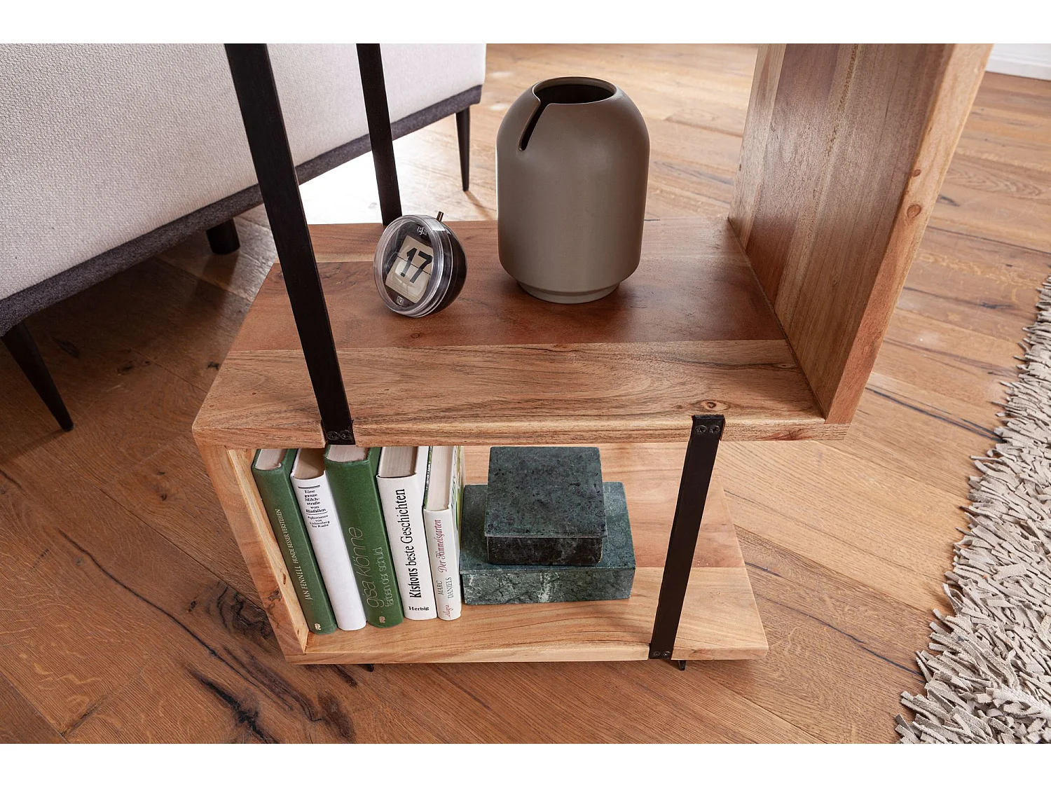 table d'appoint S-From 45x60x30 cm table décorative acacia table basse bois métal