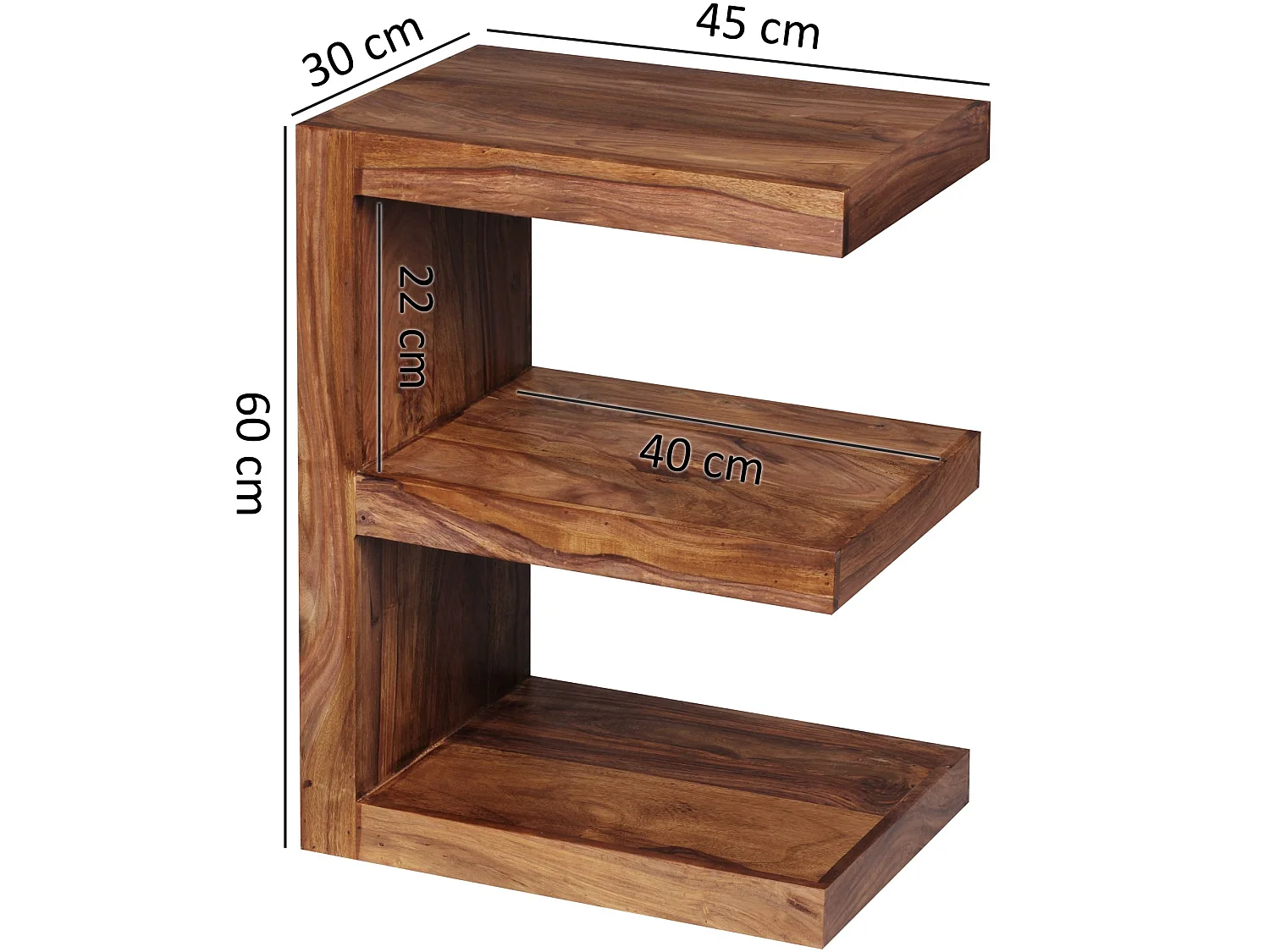 Massivholz Beistelltisch E- Cube Ablage Stand Bücher Regal 44x60x30 Neu