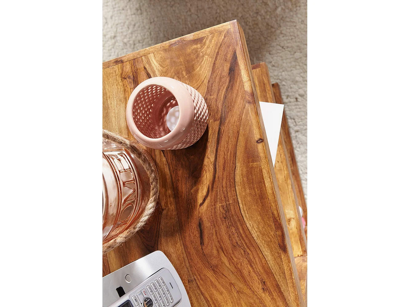 Massivholz Beistelltisch E- Cube Ablage Stand Bücher Regal 44x60x30 Neu