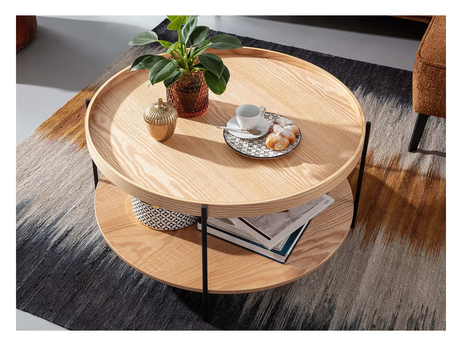 Couchtisch Wohnzimmertisch 78x78x40 cm Holz Metall Sofatisch Tisch Rund