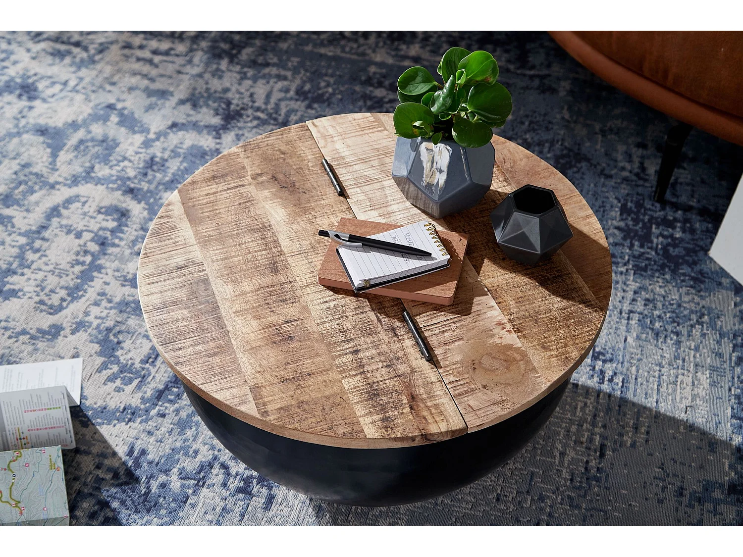 Couchtisch Rund Holz Sofatisch Ø 60 cm Tisch Stauraum Wohnzimmertisch