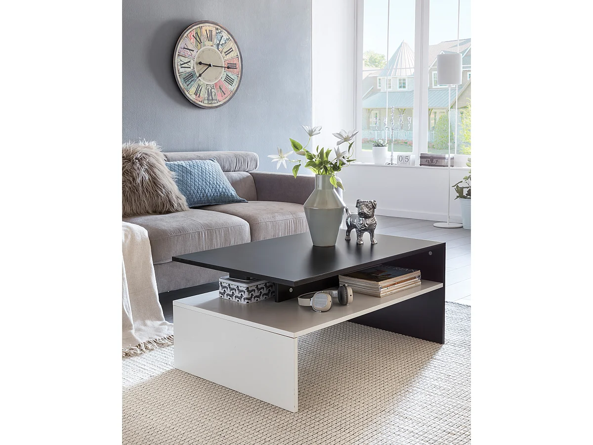 Table Basse de Salon Design 90x43x60cm Table Canapé Moderne Noir Blanc