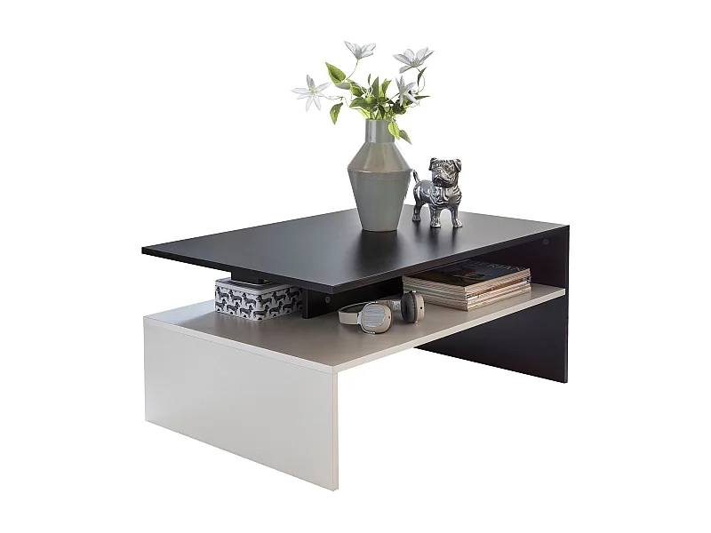 Table Basse de Salon Design 90x43x60cm Table Canapé Moderne Noir Blanc