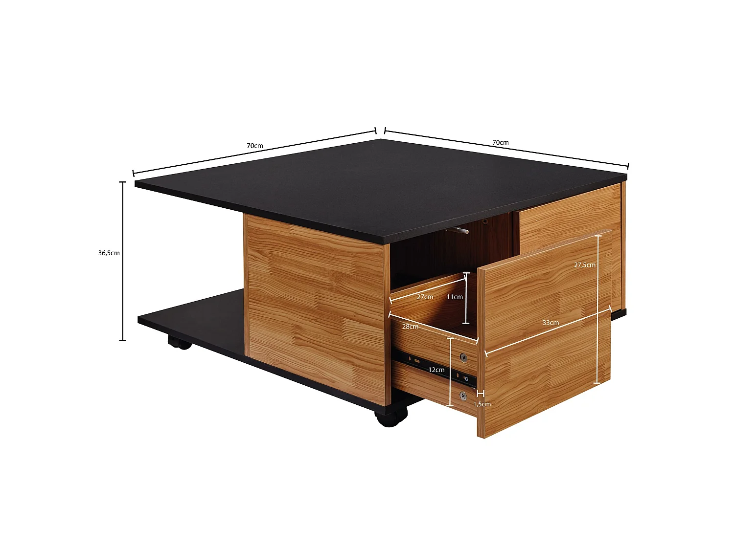 Couchtisch 70x70cm Wohnzimmertisch Sofatisch Tisch mit 2 Schubladen