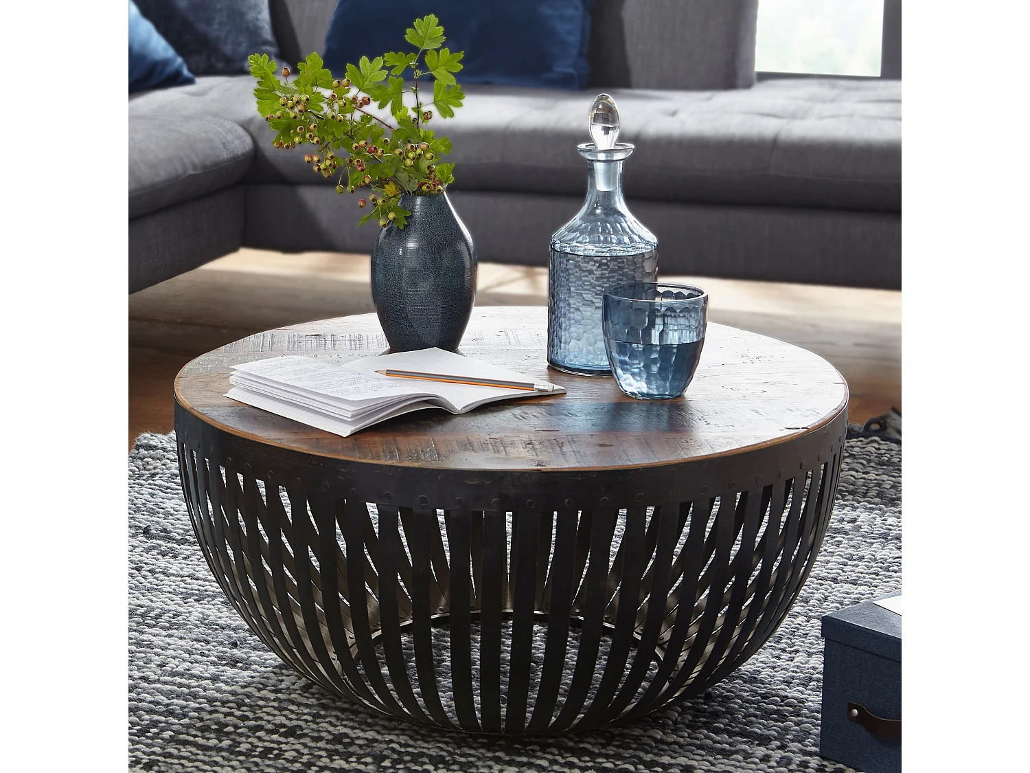 Couchtisch Sofatisch 70 cm Tisch Holz Massiv Metall Wohnzimmertisch