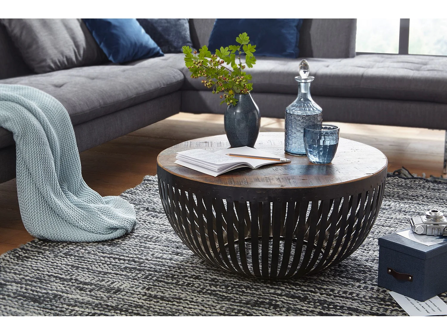 Couchtisch Sofatisch 70 cm Tisch Holz Massiv Metall Wohnzimmertisch