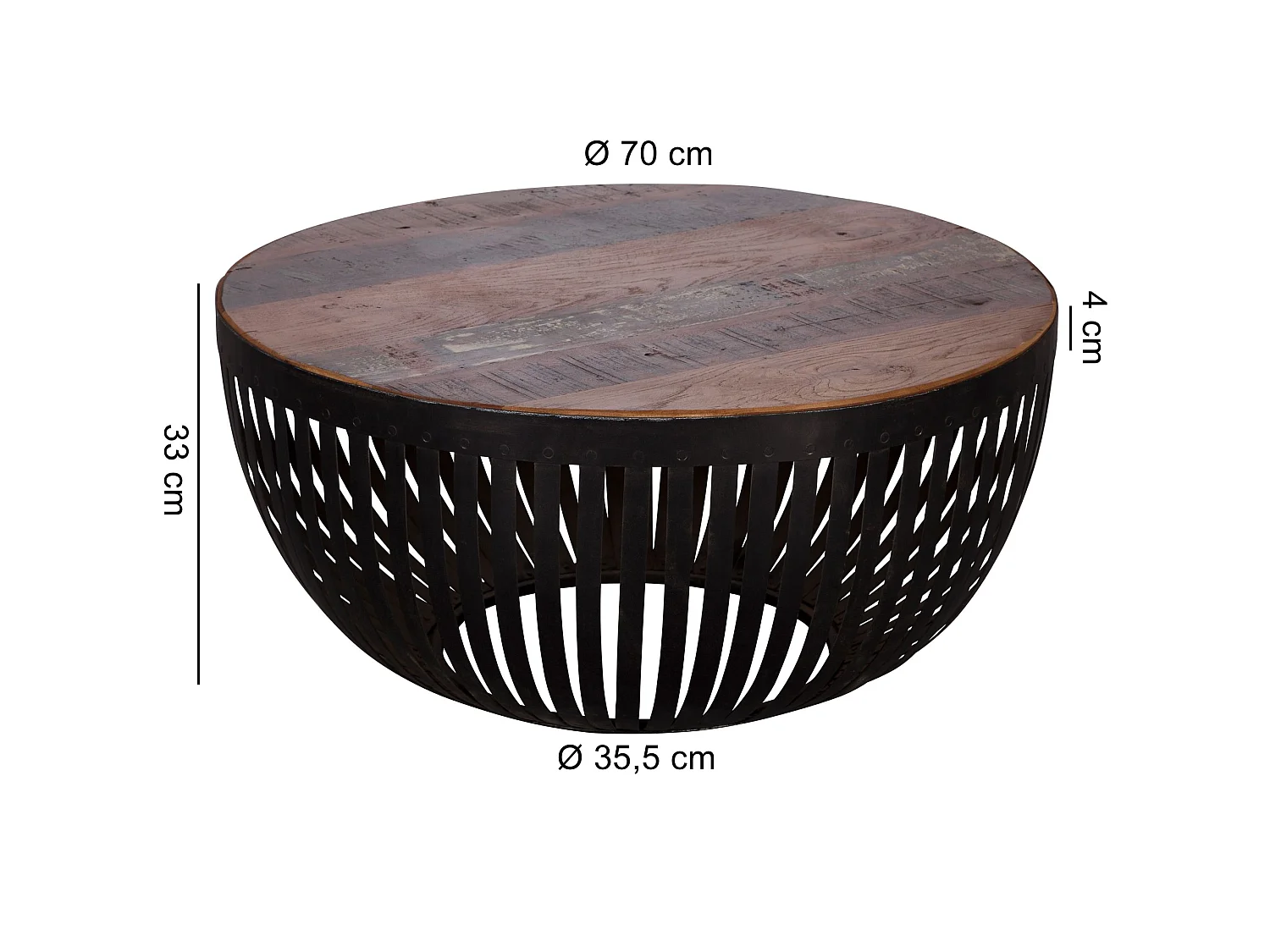 Couchtisch Sofatisch 70 cm Tisch Holz Massiv Metall Wohnzimmertisch