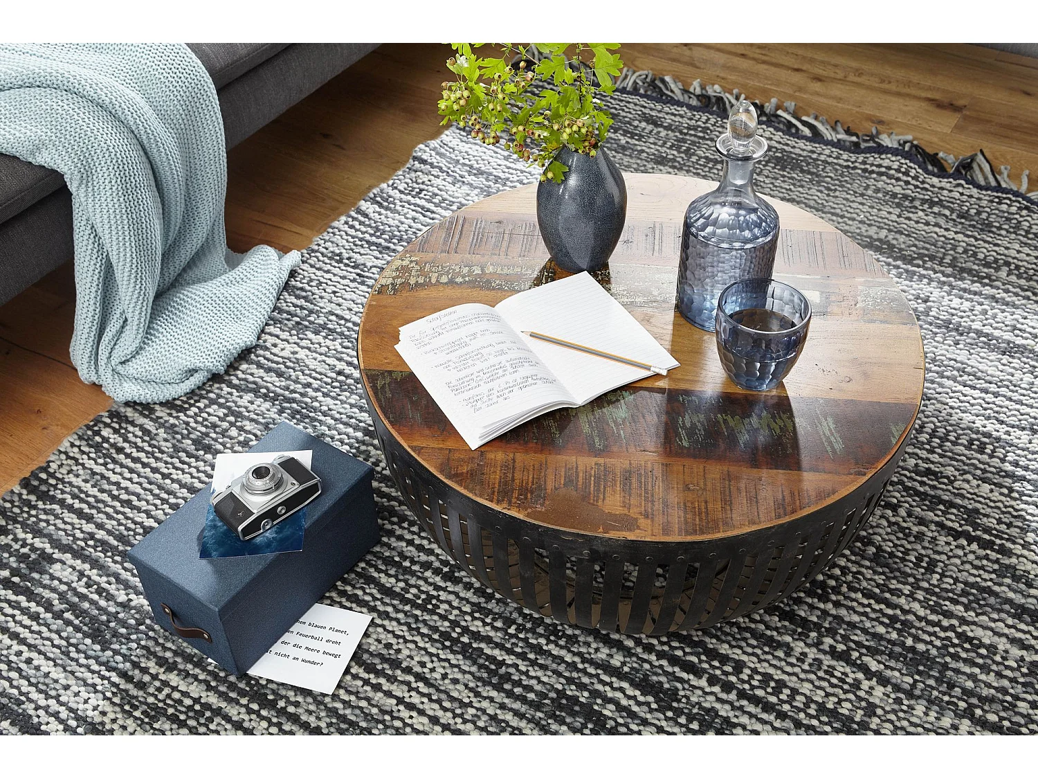 Couchtisch Sofatisch 70 cm Tisch Holz Massiv Metall Wohnzimmertisch