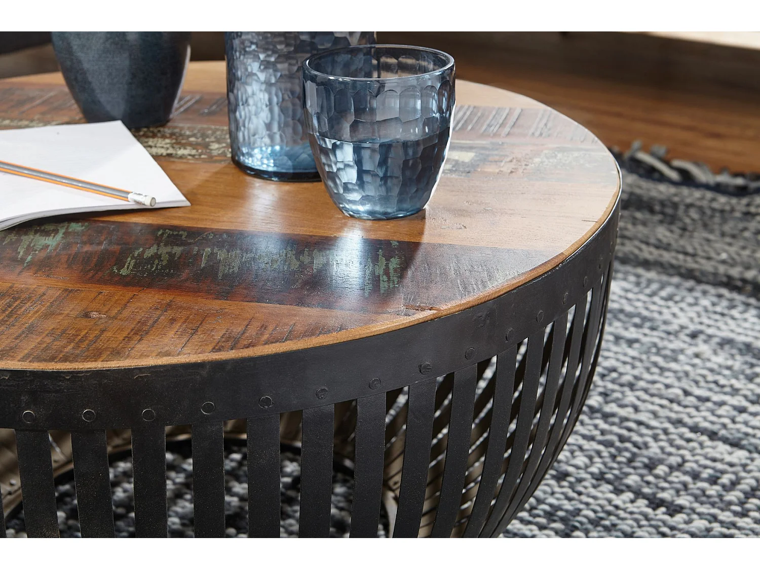 Couchtisch Sofatisch 70 cm Tisch Holz Massiv Metall Wohnzimmertisch