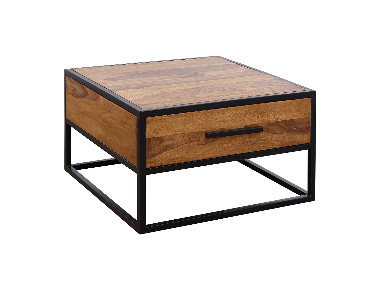 Table Basse Bois Massif Métal 65x38x65 cm Table d'appoint Table de salon