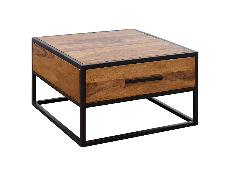 Table Basse Bois Massif Métal 65x38x65 cm Table d'appoint Table de salon