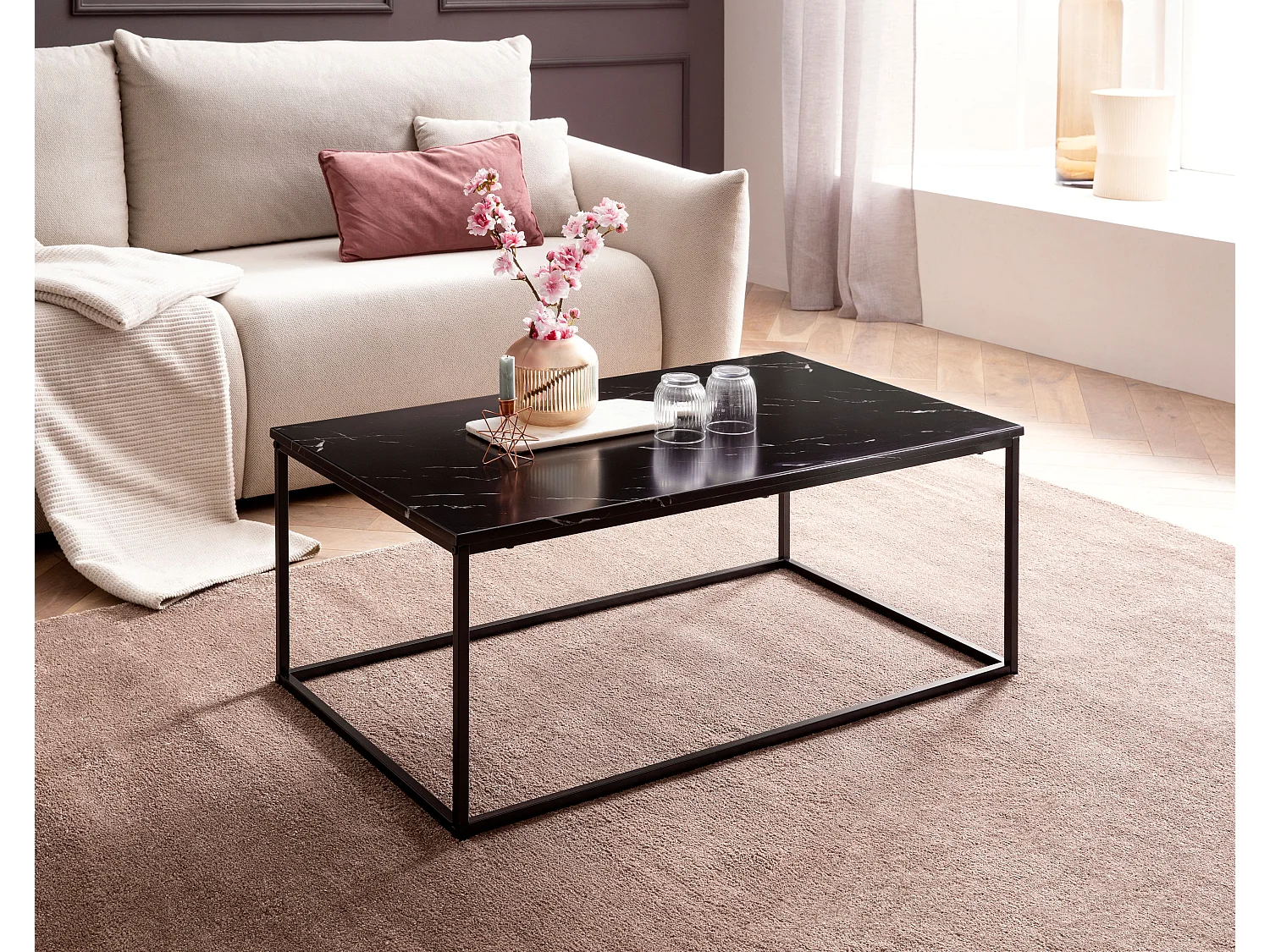 Couchtisch Sofatisch Marmor Optik 100x60x40 cm Wohnzimmertisch Tisch