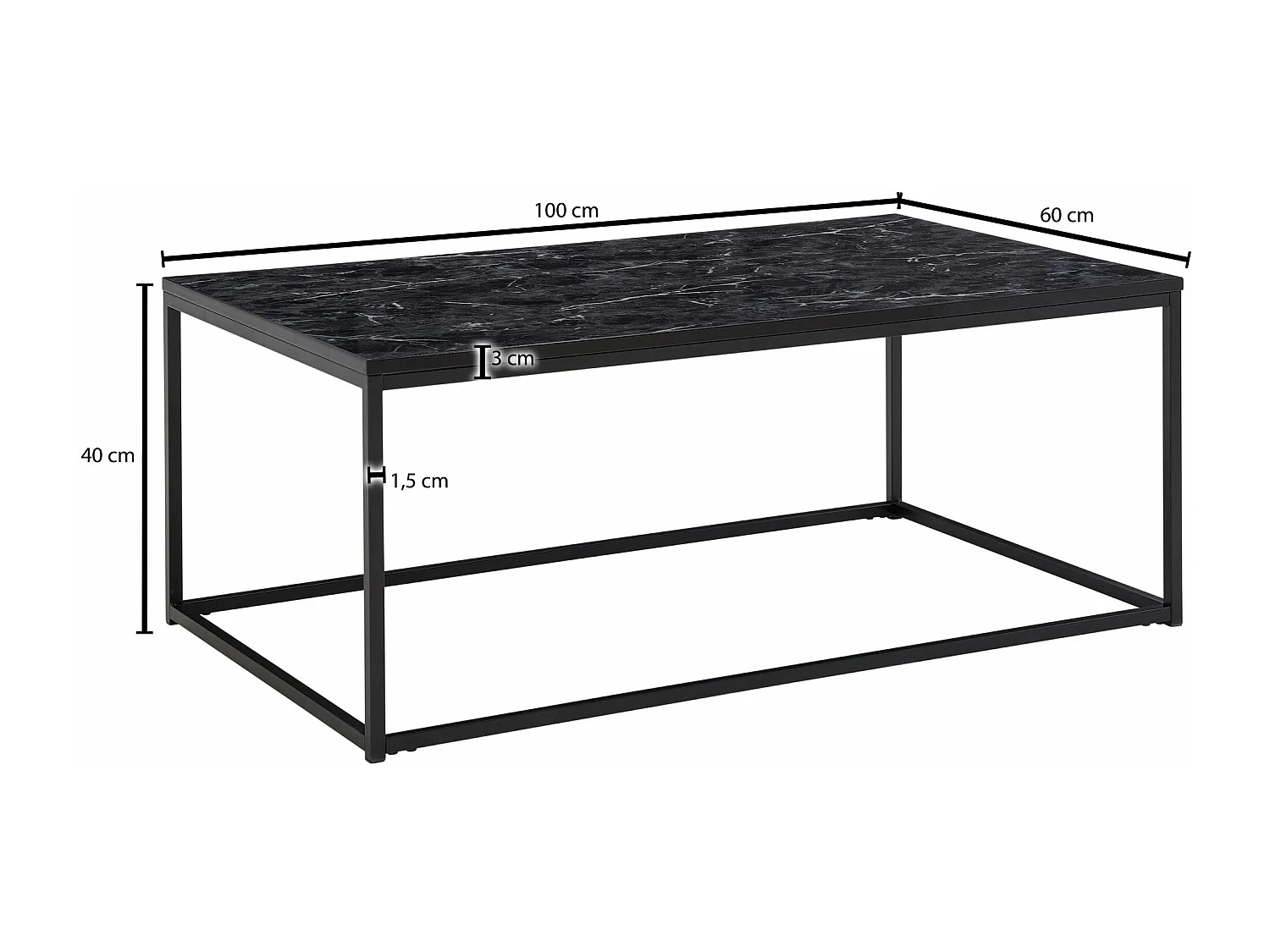 Table Basse de Salon 100x60x40cm Effet Marbré Table Canapé Rectangulaire