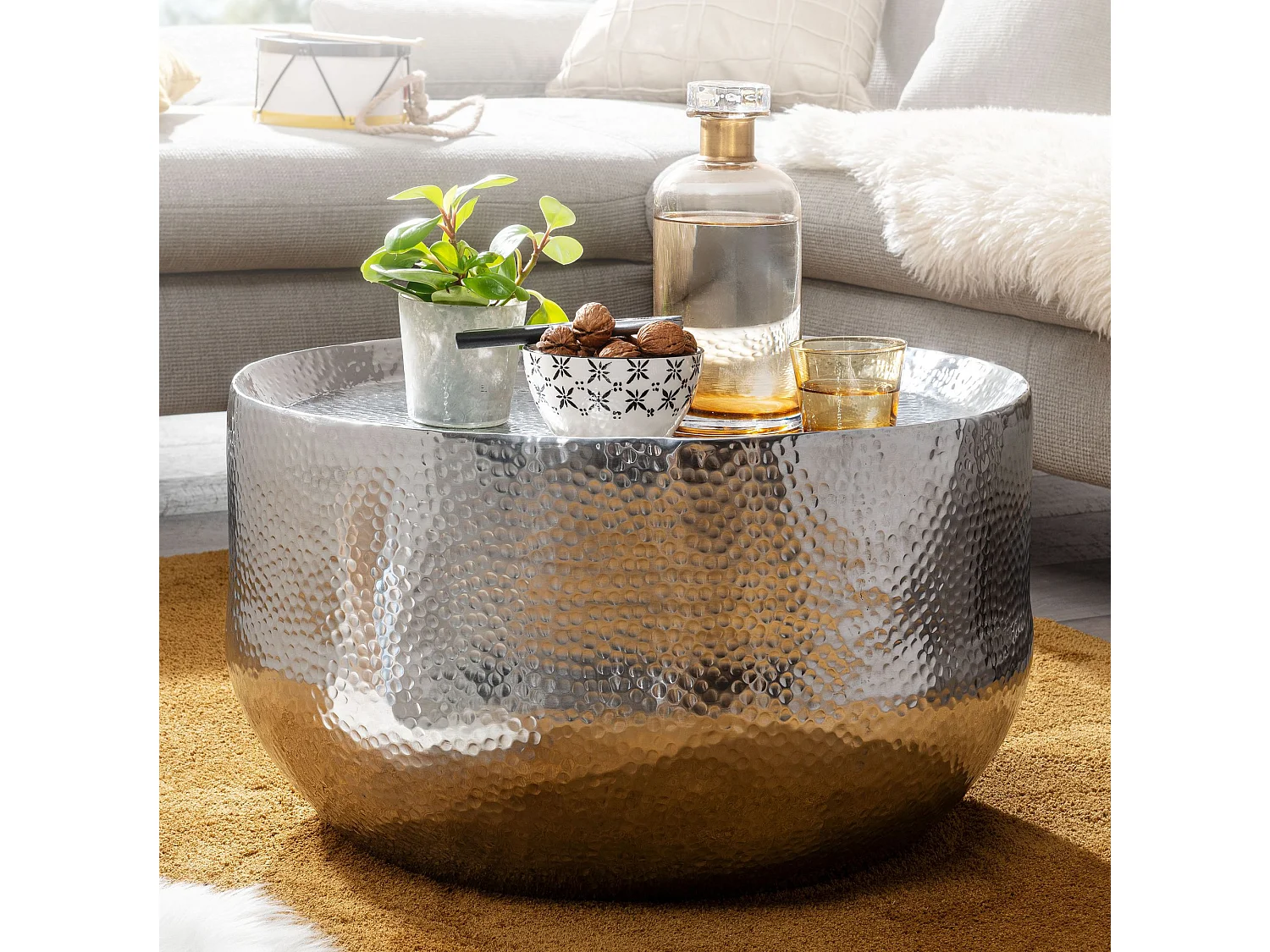 Couchtisch Sofatisch Metall 60x60x35 cm Wohnzimmertisch Rund Tisch Klein