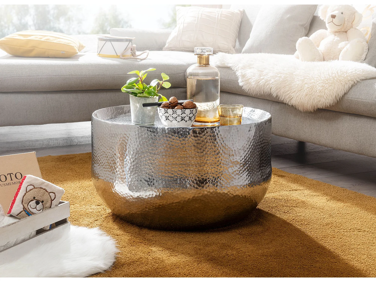 Table Basse de Salon 60x60x35 cm Table de Canapé Metal Orientale Ronde